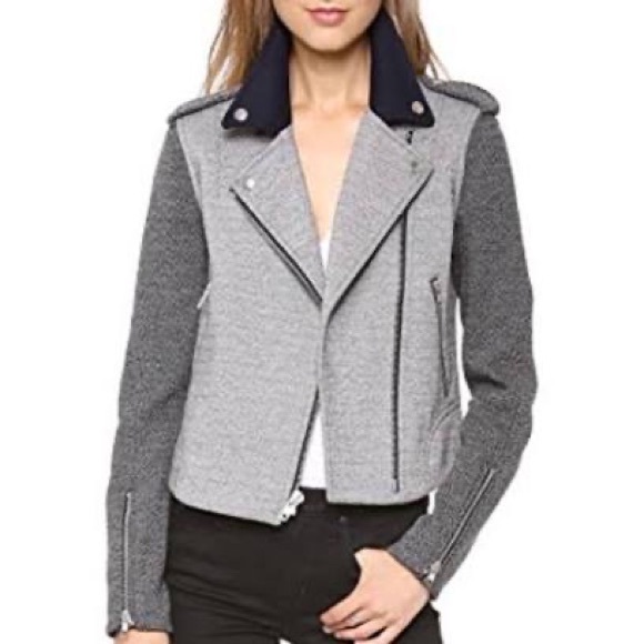 BNWOT Theory Adashi K Wool Moto Jacket in Black/White/Navy (Sz M) (REVOLVE,$265) - Picture 9 of 14